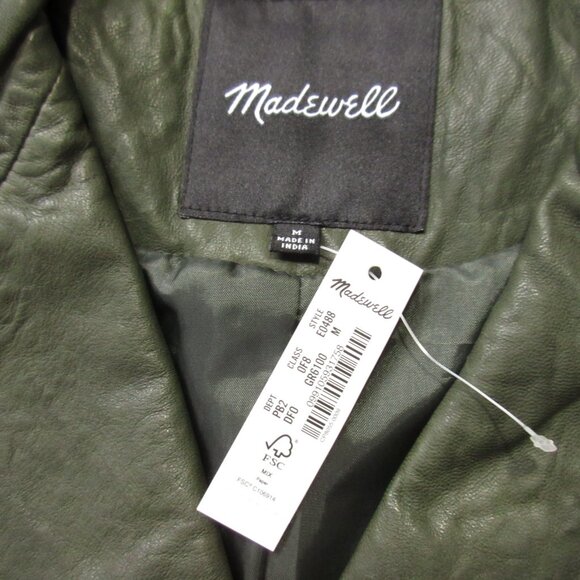 NWT Madewell The Washed Leather Motorcycle Jacket in Dark Forest Green M $525 - Picture 5 of 9
